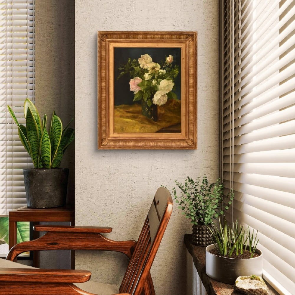 QF790 2a antique floral painting flower oil still life XIX